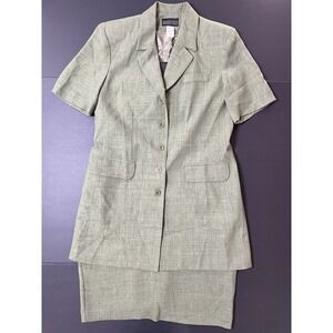 Vintage Herman Geist Skirt Suit 2pc Womens 10 Green Short Sleeve Business Preppy